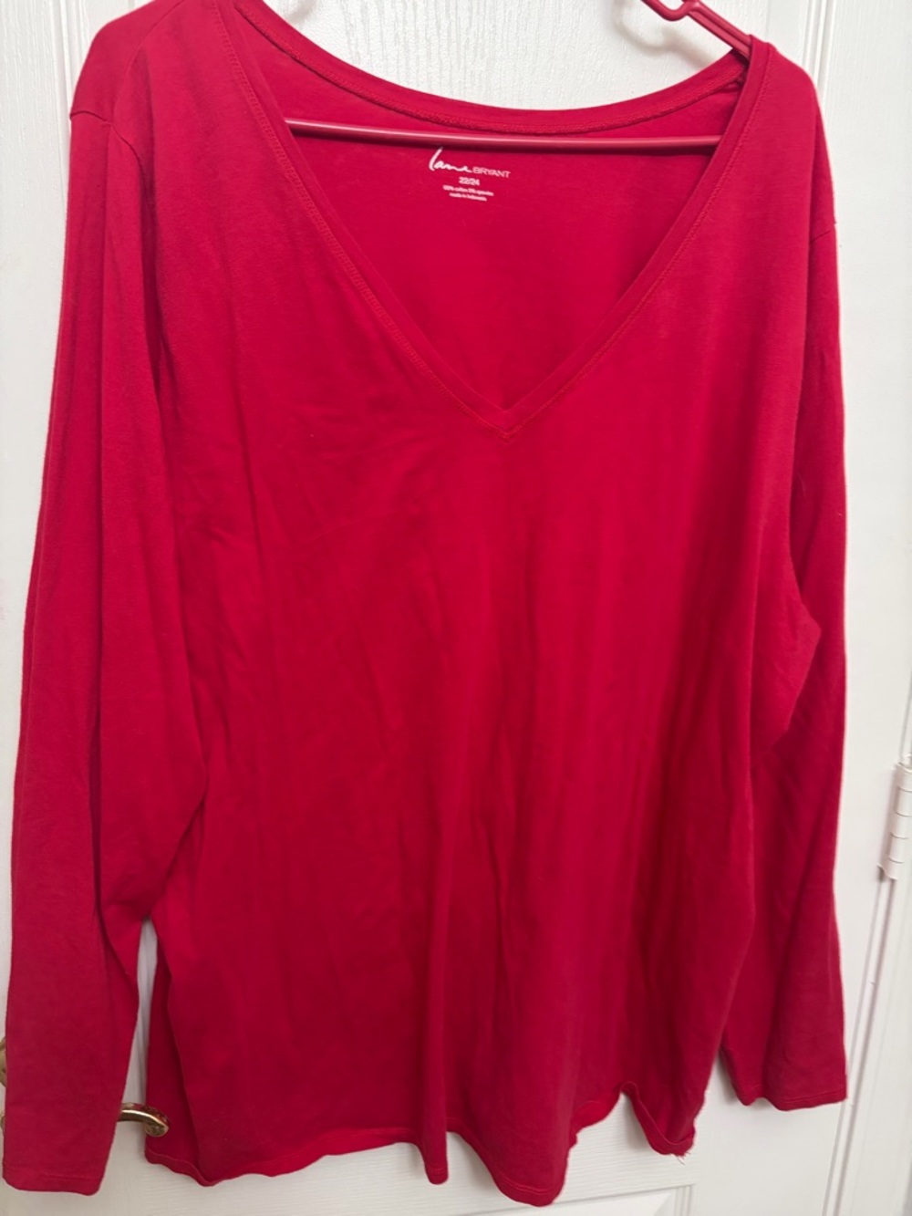 Lane Bryant Red V-Neck Long Sleeve Tee